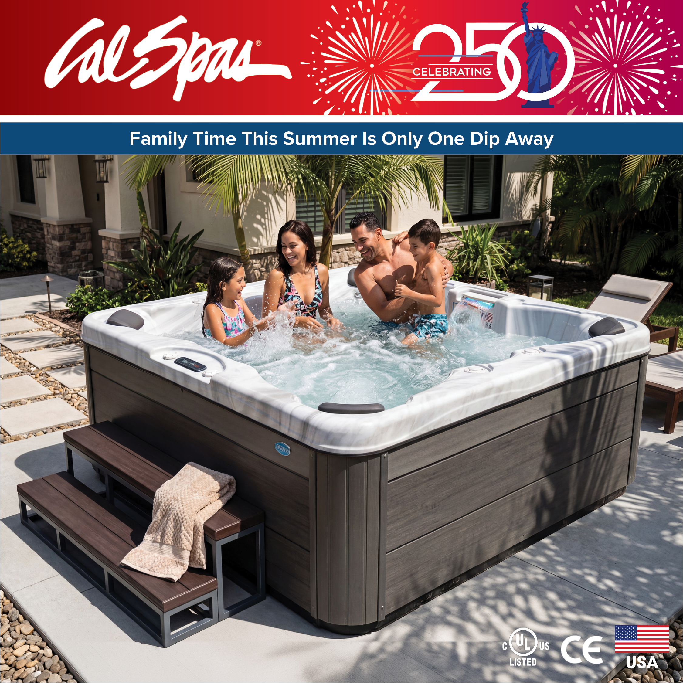 Calspas hot tub being used in a family setting - Clearfield